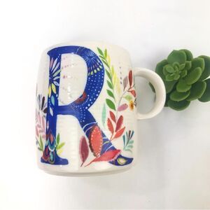 Anthropologie Starla M. Halfmann Petal Pallette Monogram R Floral  Artisan Mug